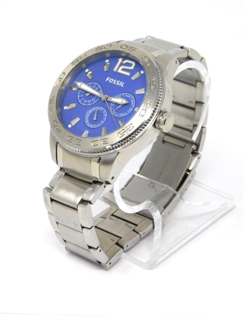Fossil Men's Watch BQ1164 Blue Dial Stainless Steel 5 ATM Size 8"